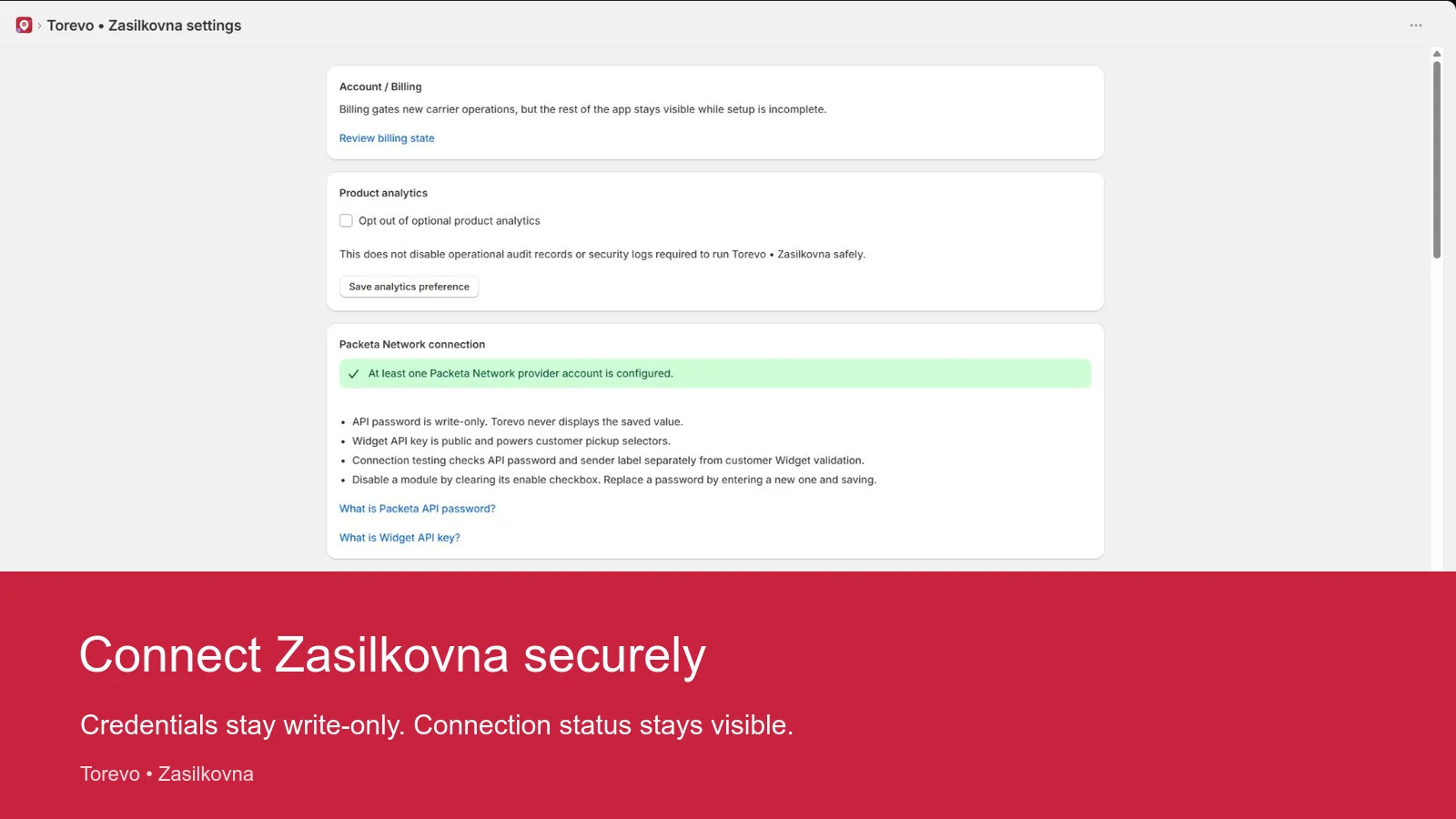 Nastavenia Zásilkovny s overeným účtom a skrytými prístupmi