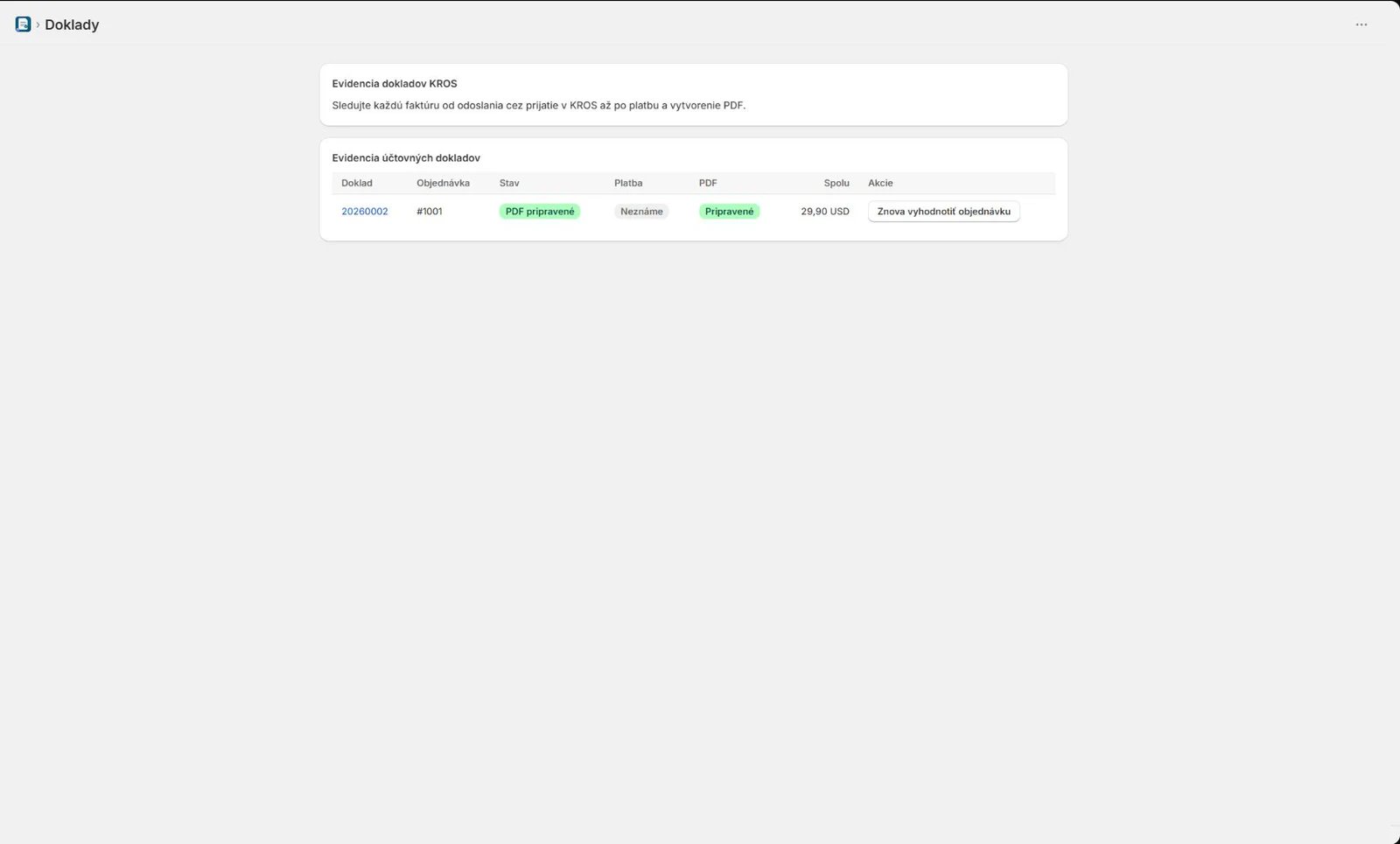 KROS document ledger and PDF availability in Torevo