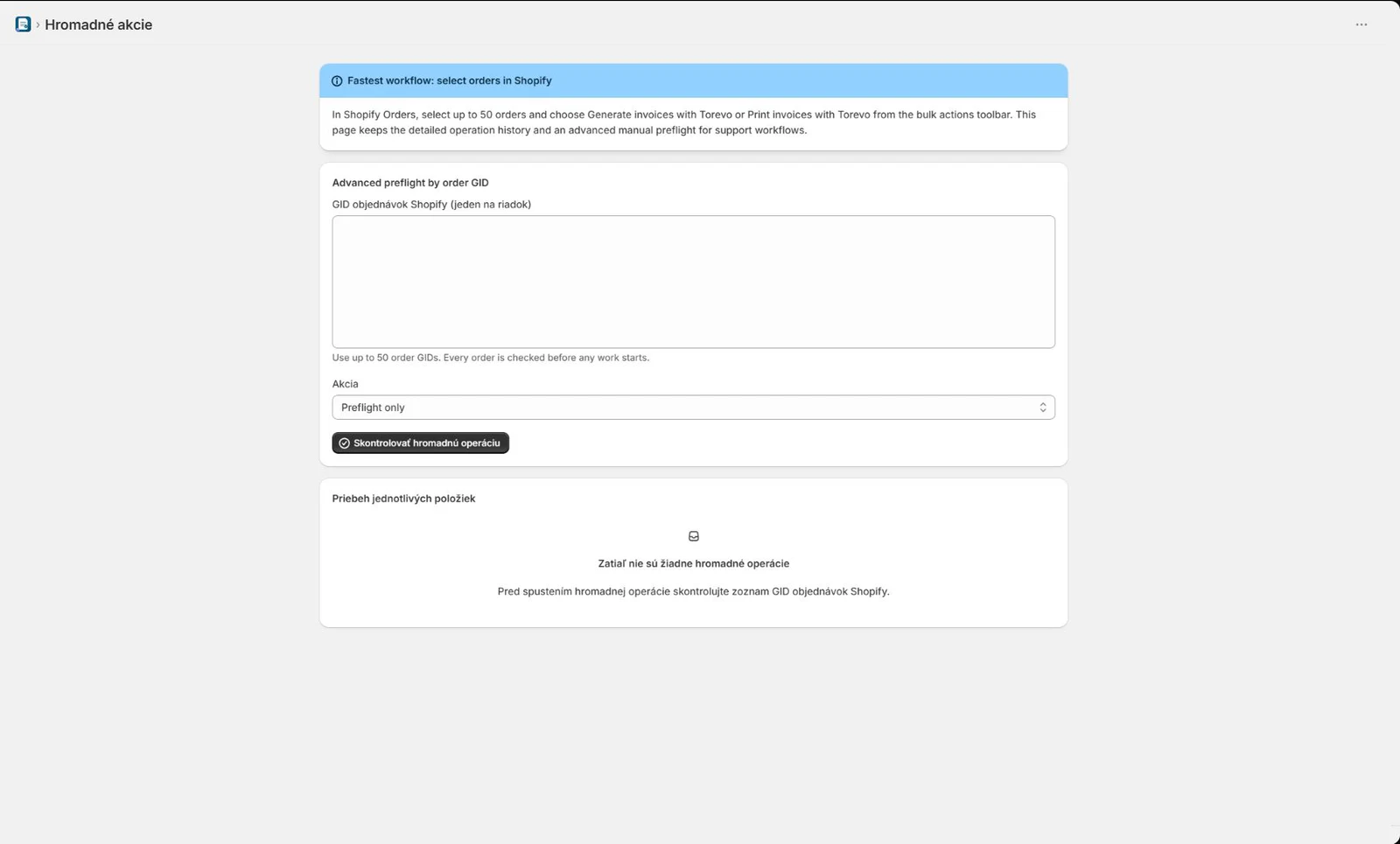 Advanced bulk-action progress and order preflight page
