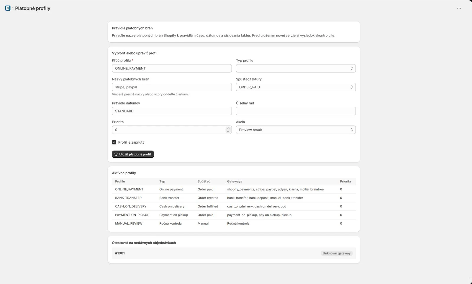 Mapping Shopify payment gateways with payment profiles