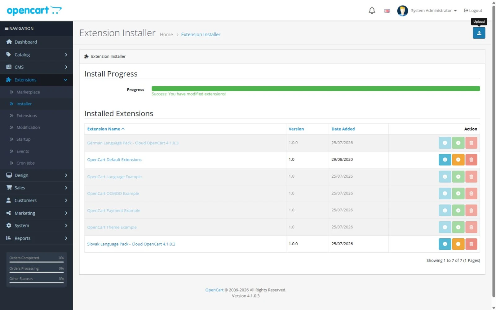 German Cloud language package uploaded in OpenCart 4 Installer